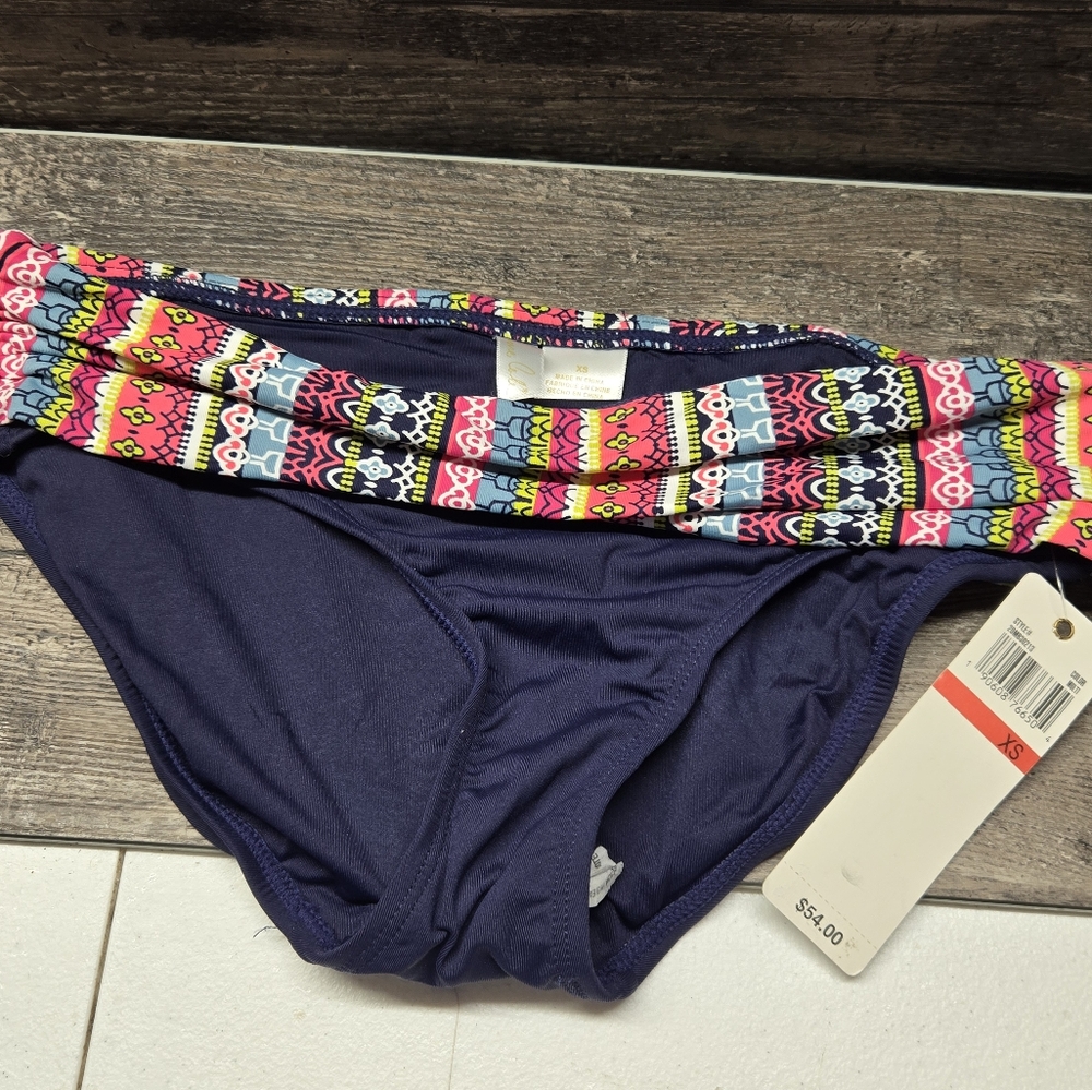 Anne Cole Friendship Bracelet Foldover Bikini Bottom Blue Multicolor Size XS Nwt